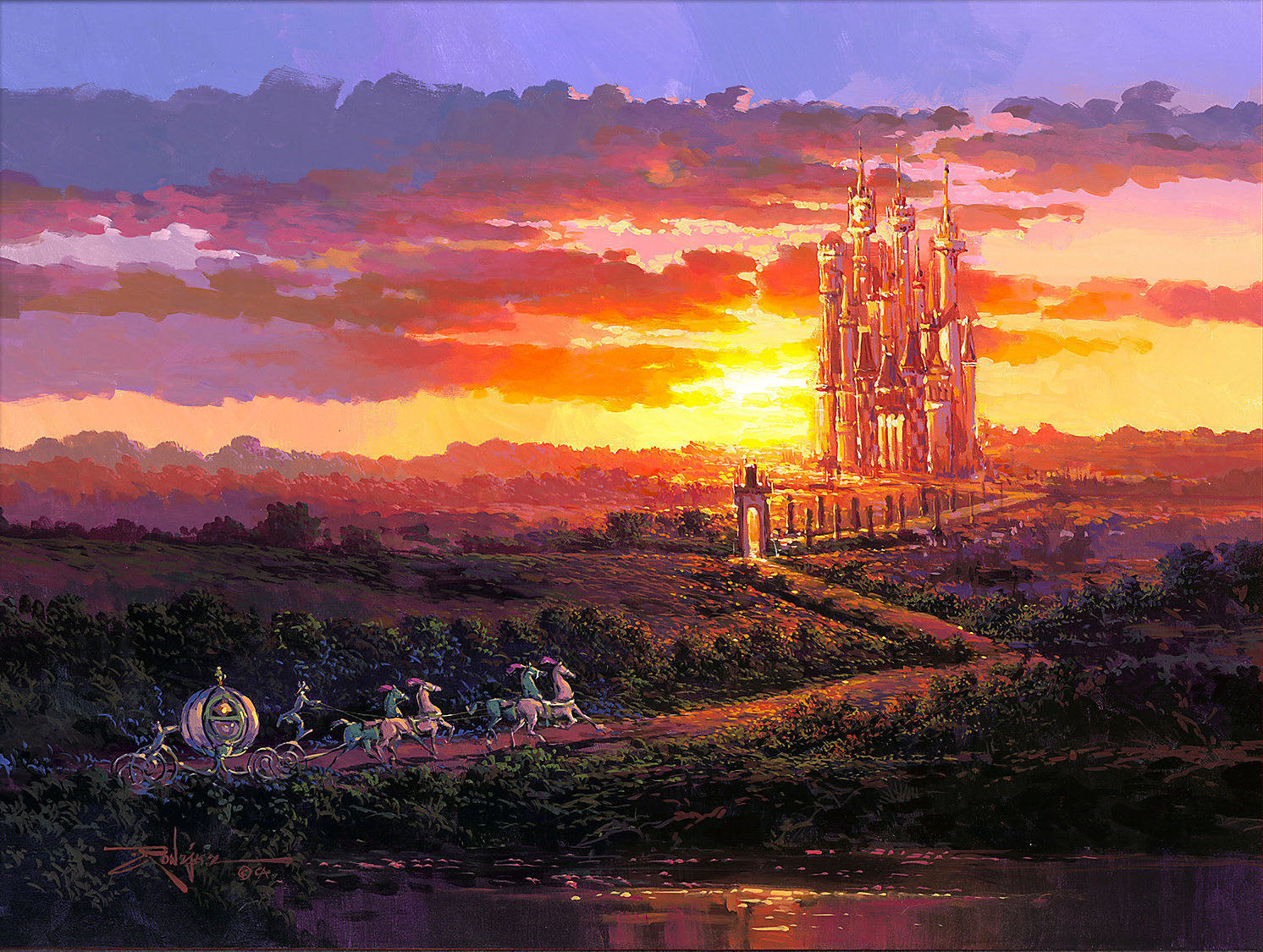 disney castle at sunset