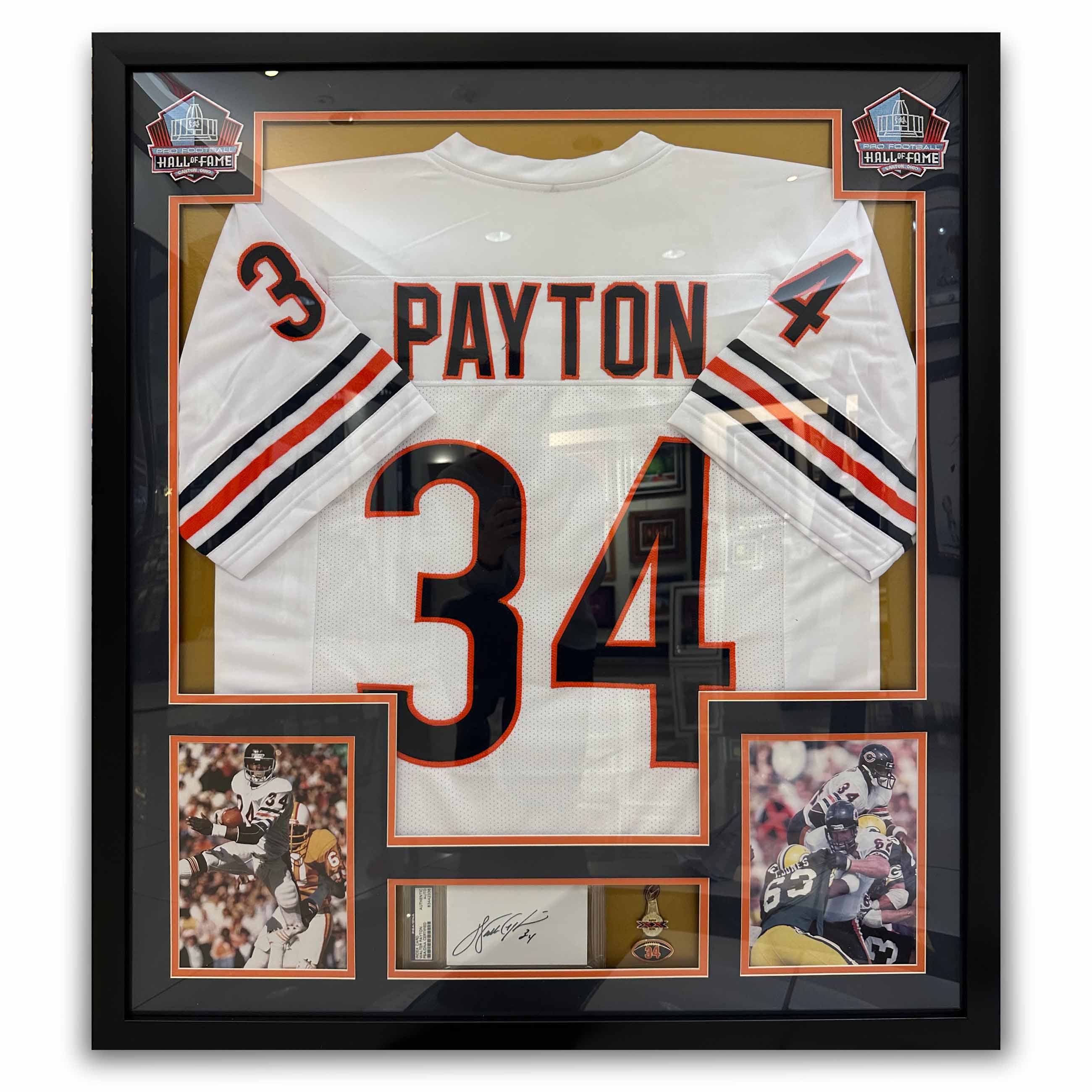 Walter Payton Signed 32x37 Custom Framed Cut Display with Hall of