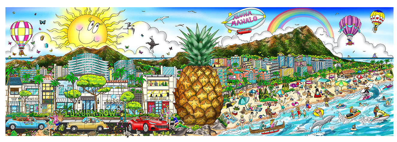 Charles Fazzino "Mahalo in Honolulu" 3D Limited Edition Mixed-Media on Paper