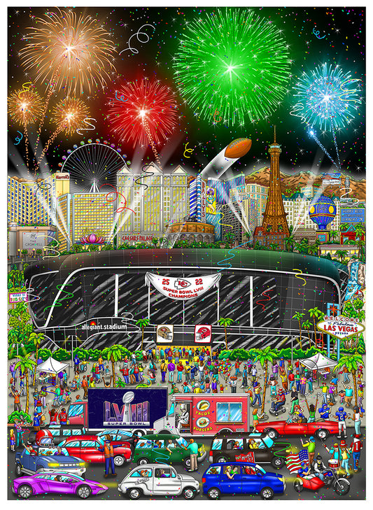 Charles Fazzino "Super Bowl LVIII: Las Vegas" 3D Limited Edition Mixed-Media on Paper