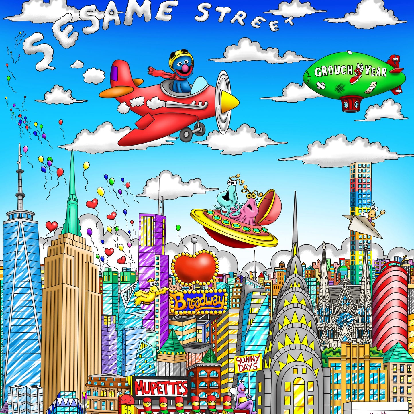 Charles Fazzino "Sunny Day… Sesame Street" 3D Limited Edition Mixed-Media on Paper