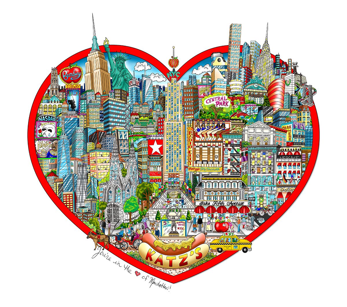 Charles Fazzino "You’re in the Heart of Manhattan" 3D Limited Edition Mixed-Media on Paper