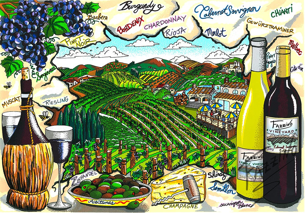 Charles Fazzino "A Tasting in Wine Country" 3D Limited Edition Silkscreen on Paper