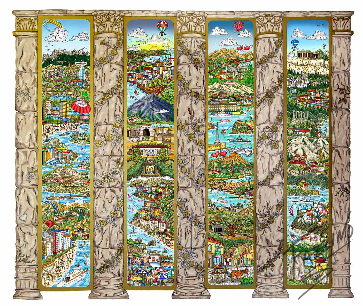 Charles Fazzino "A Tour of the Mediterranean Mural" 3D Limited Edition Silkscreen on Paper