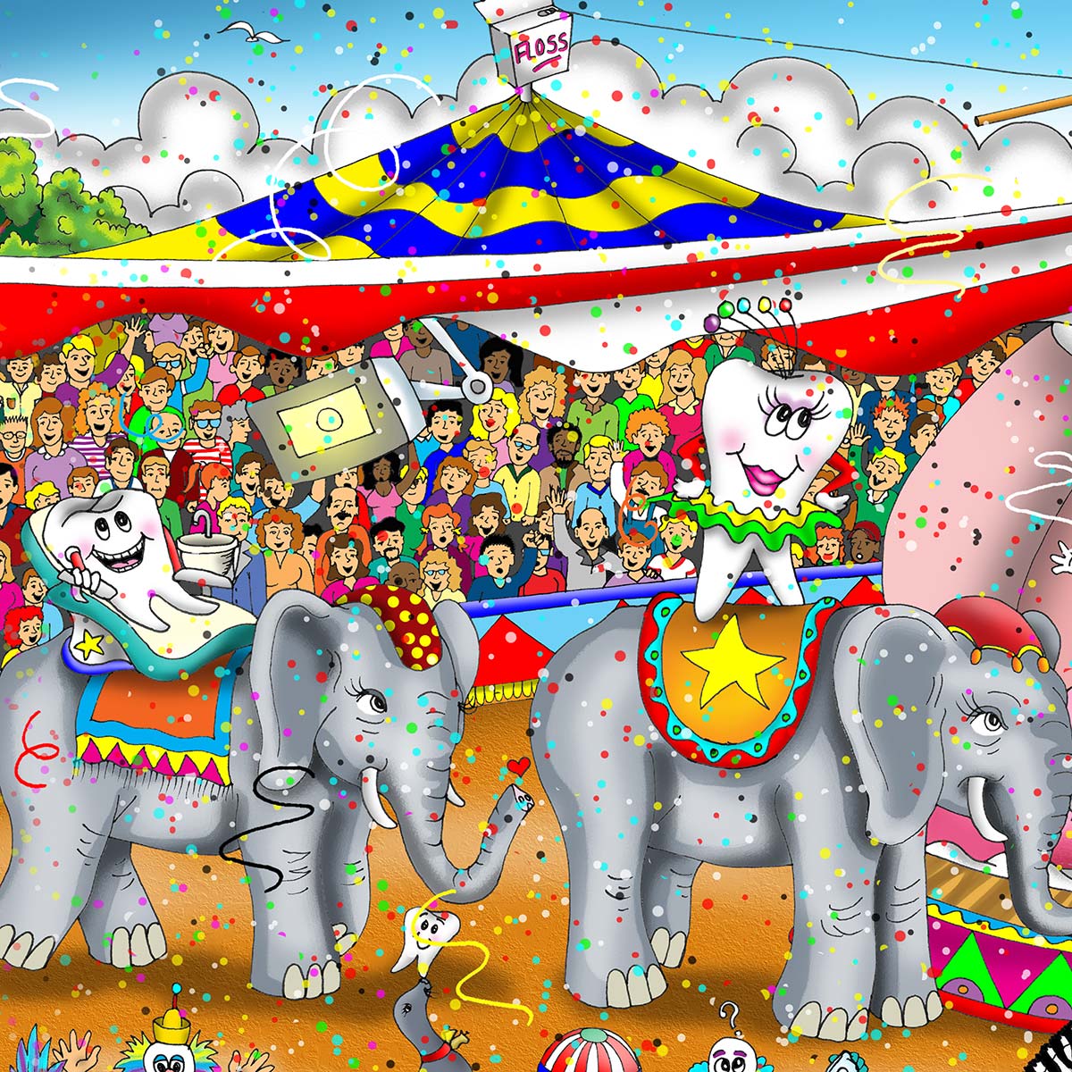 Charles Fazzino "Dental Circus" 3D Limited Edition die-sublimation & mixed-media on aluminum and paper