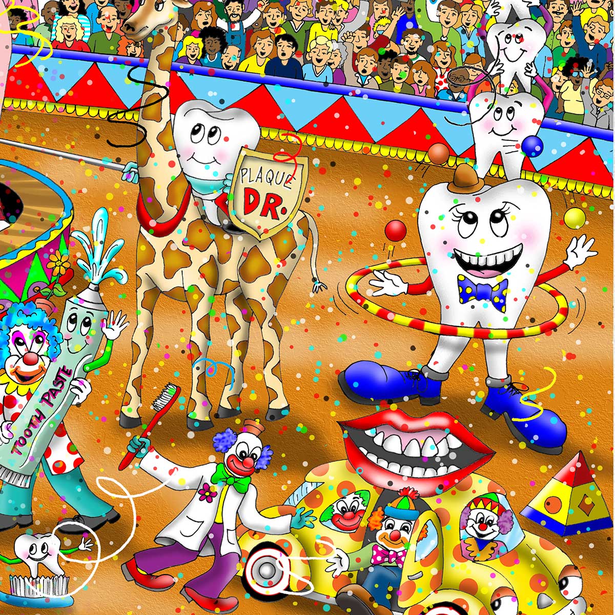 Charles Fazzino "Dental Circus" 3D Limited Edition die-sublimation & mixed-media on aluminum and paper