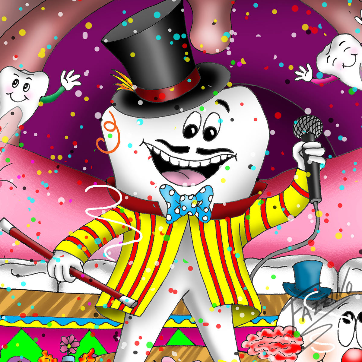 Charles Fazzino "Dental Circus" 3D Limited Edition die-sublimation & mixed-media on aluminum and paper