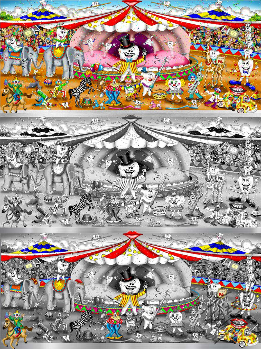 Charles Fazzino "Dental Circus" 3D Limited Edition die-sublimation & mixed-media on aluminum and paper