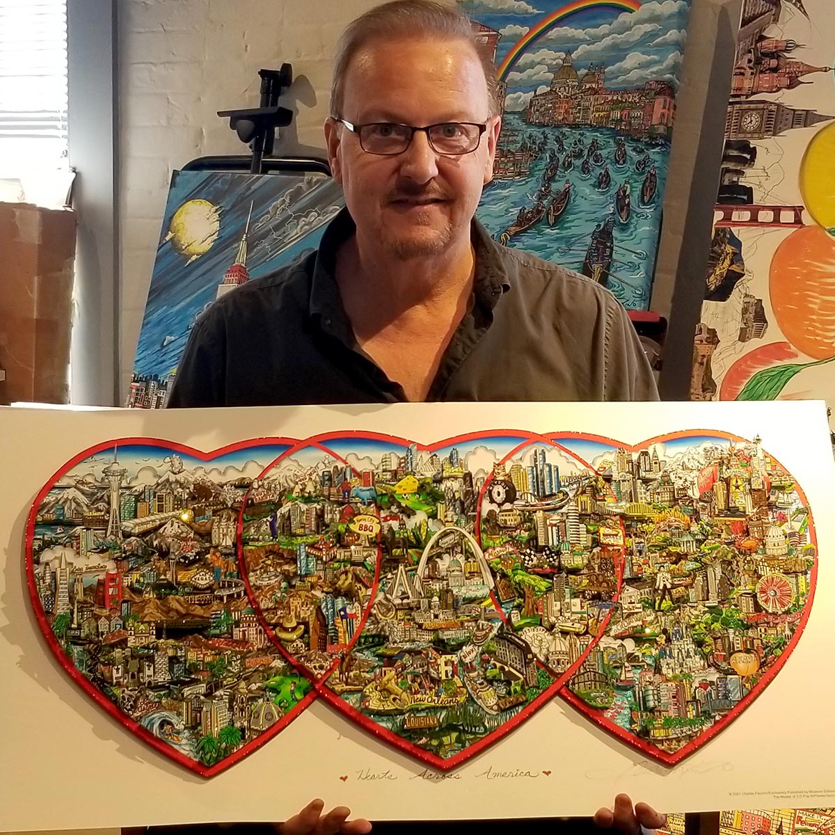 Charles Fazzino "Hearts Across America" 3D Limited Edition Mixed-Media on Paper