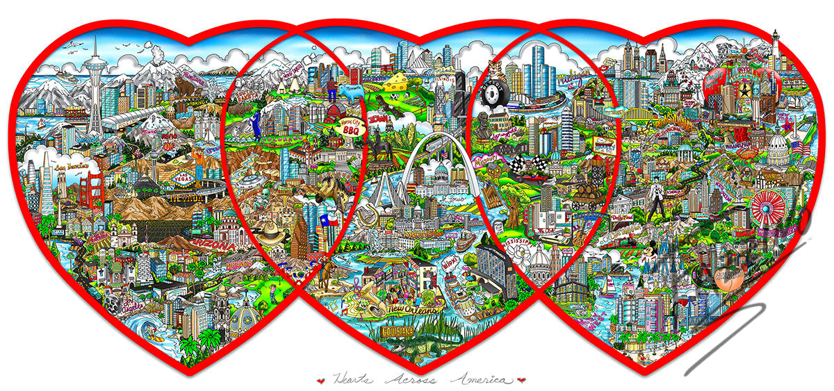 Charles Fazzino "Hearts Across America" 3D Limited Edition Mixed-Media on Paper