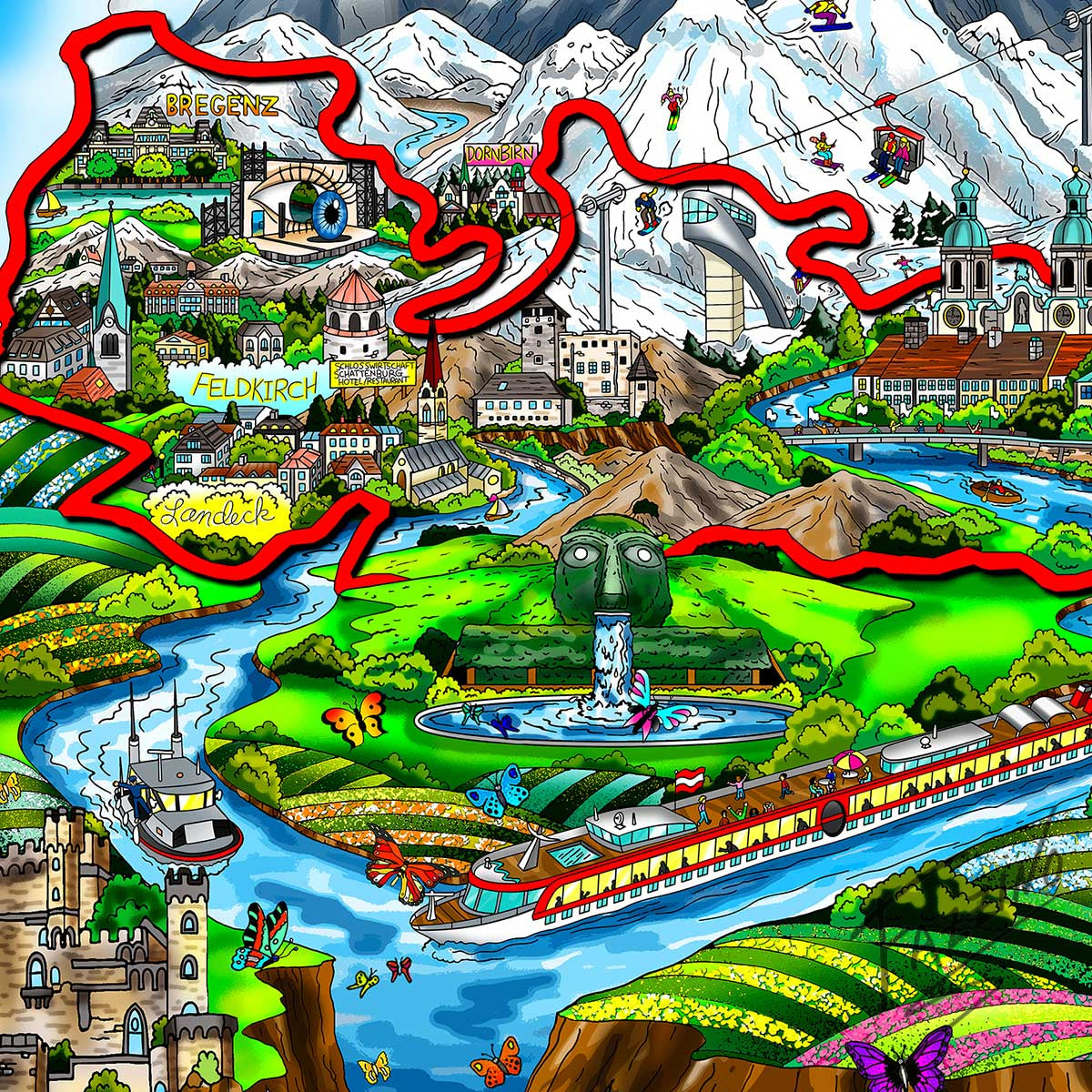 Charles Fazzino "The Hills Are Alive…Austria" 3D Limited Edition Mixed-Media on Paper