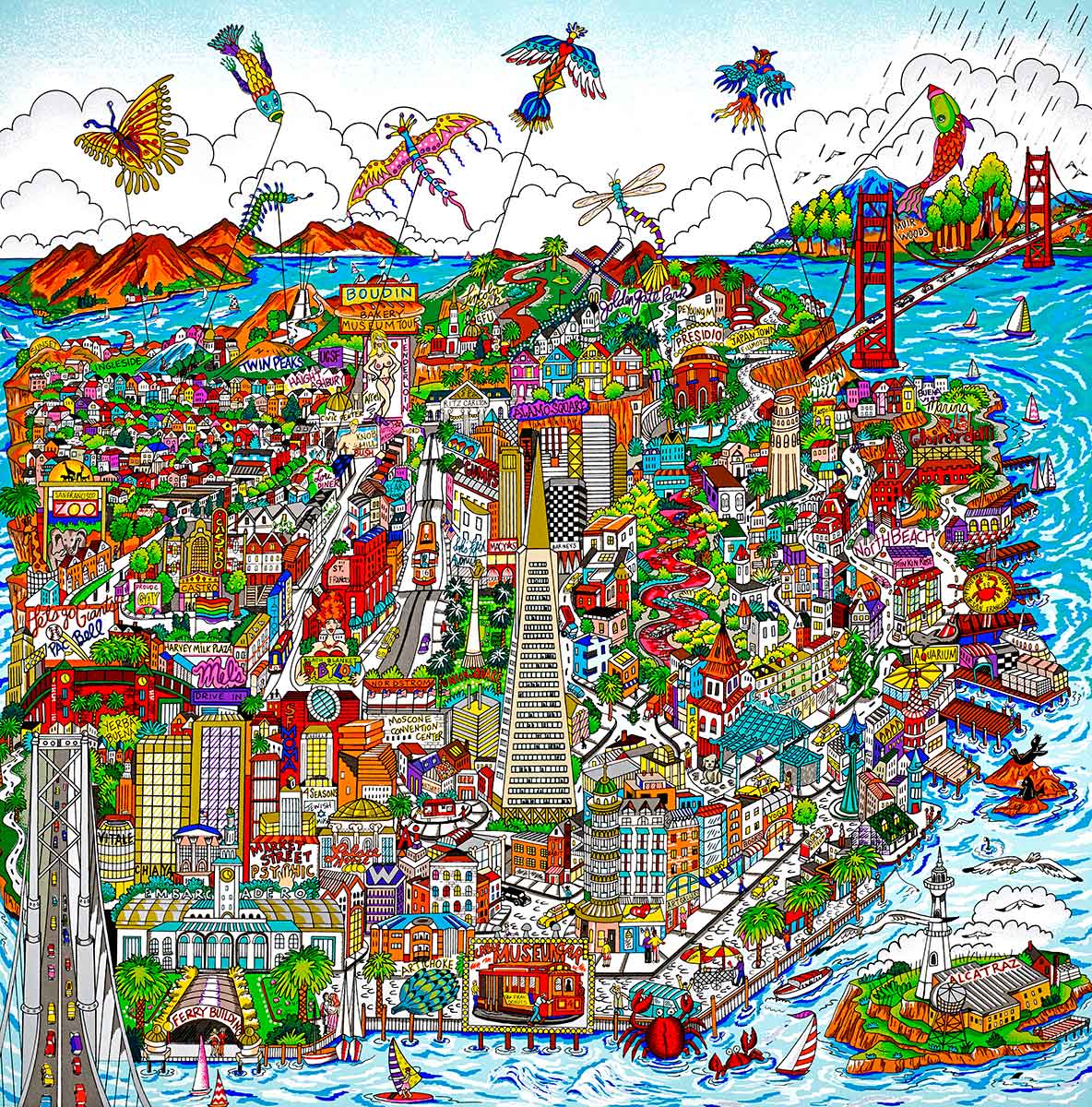 Charles Fazzino "Let’s Go Fly a Kite…San Francisco" 3D Limited Edition Silkscreen on Paper