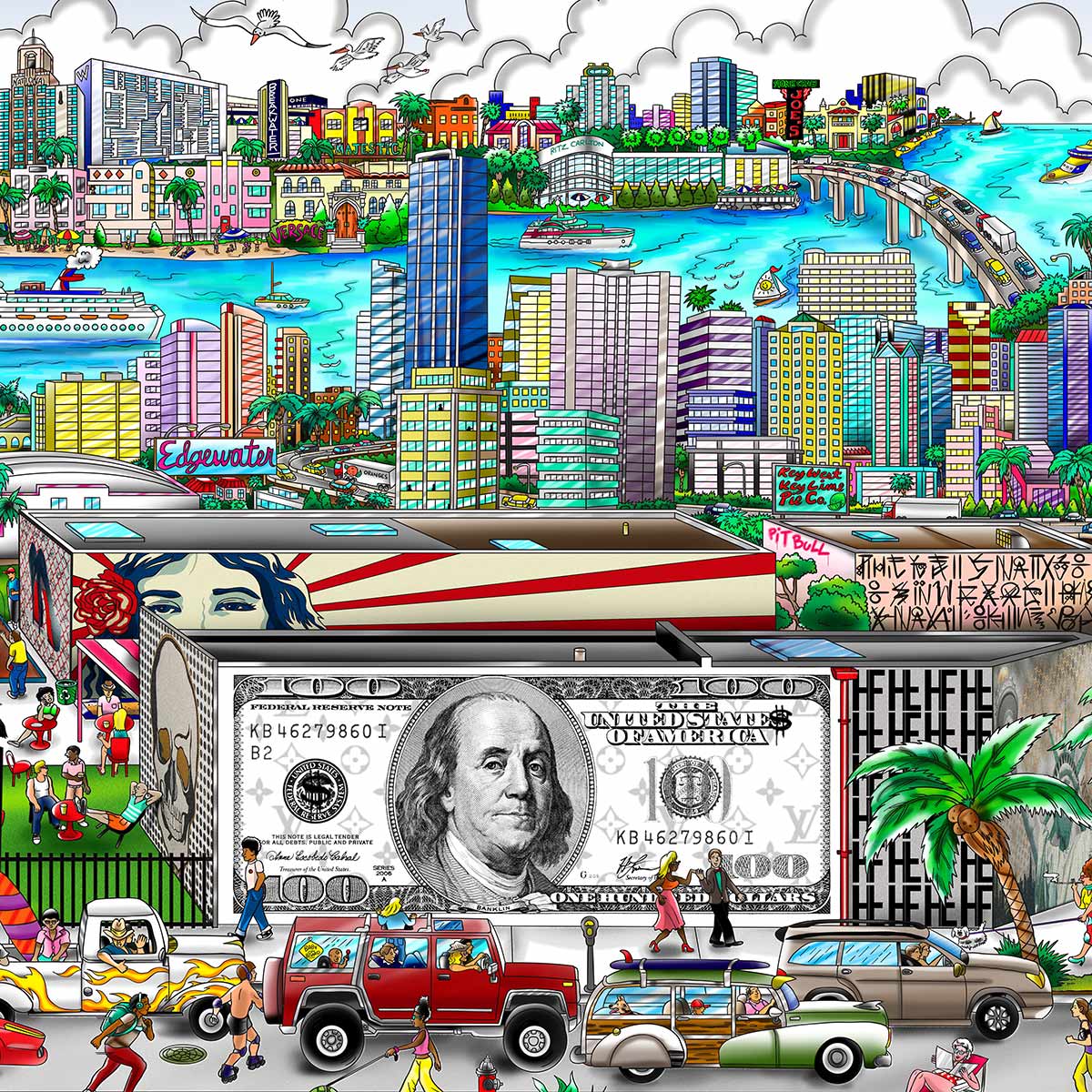 Charles Fazzino "Miami…Artistically in the 305" 3D Limited Edition Mixed-Media on Paper