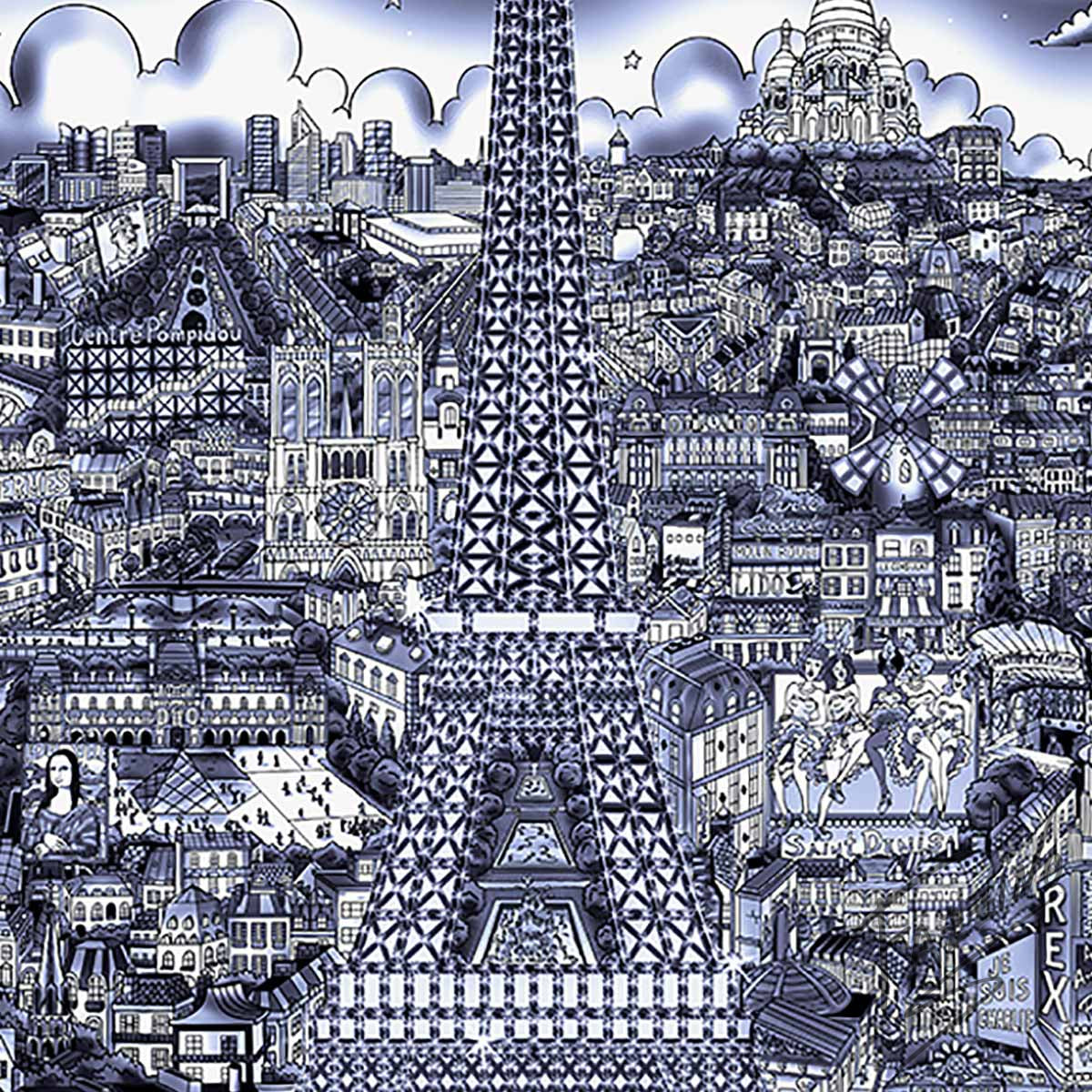 Charles Fazzino "Midnight in Paris" 3D Limited Edition die-sublimation & mixed-media on aluminum and paper