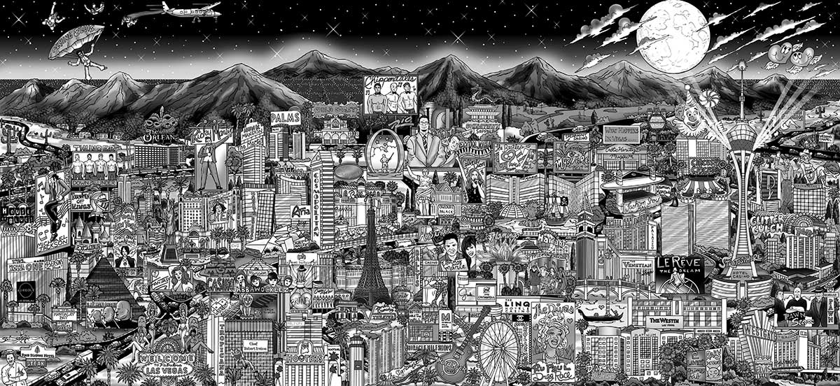 Charles Fazzino "Midnight in Vegas" 3D Limited Edition die-sublimation & mixed-media on aluminum and paper