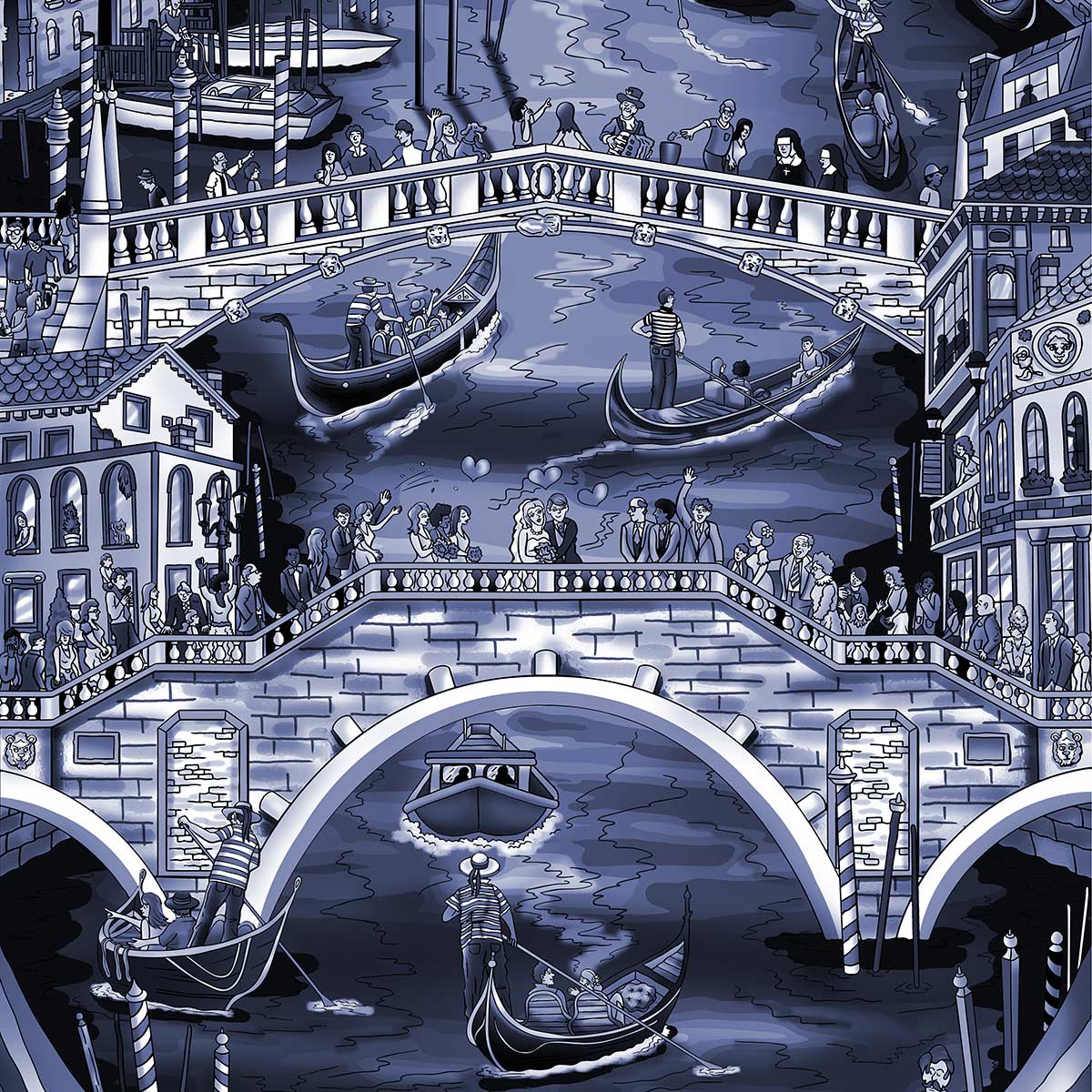 Charles Fazzino "Midnight in Venice" 3D Limited Edition die-sublimation & mixed-media on aluminum and paper