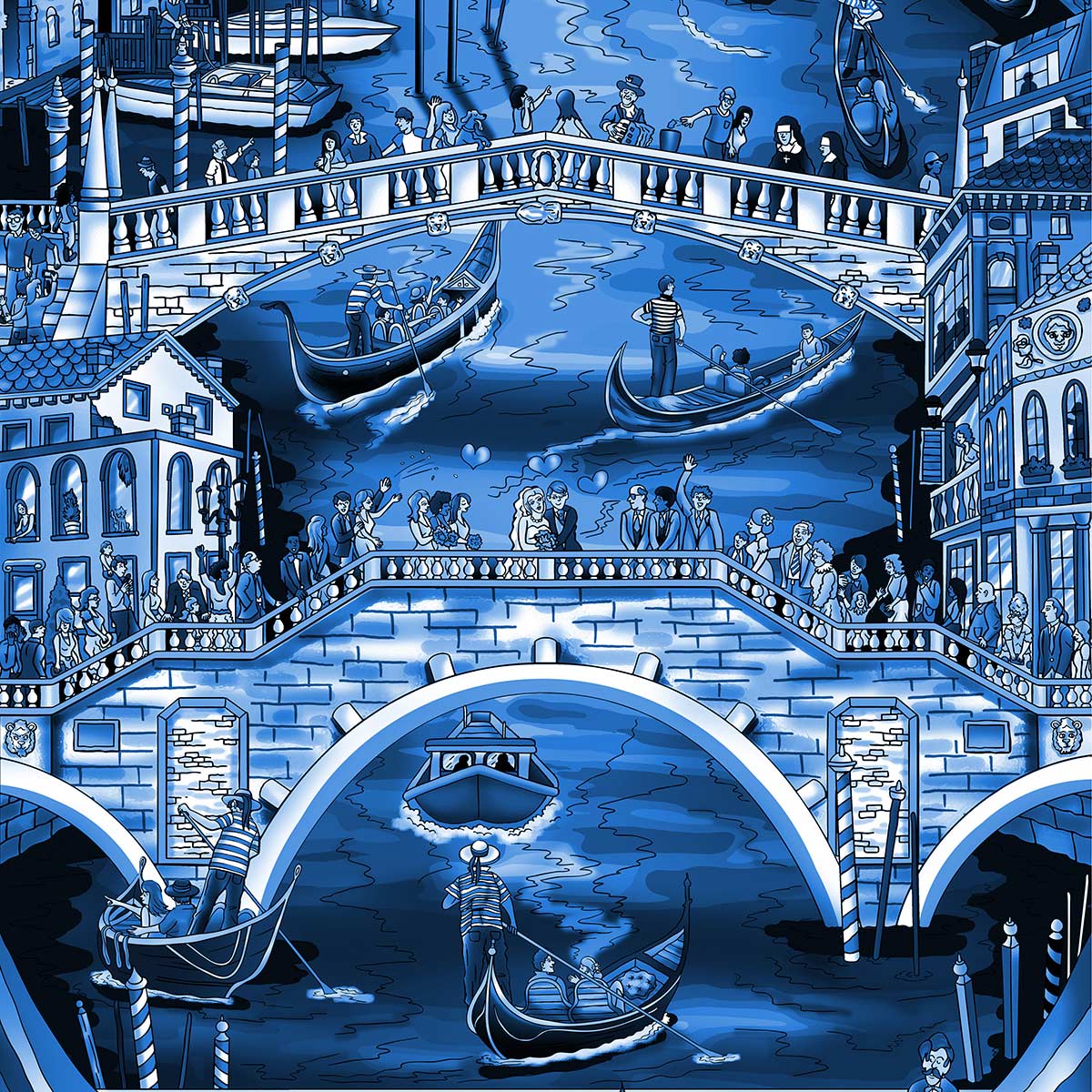 Charles Fazzino "Midnight in Venice" 3D Limited Edition die-sublimation & mixed-media on aluminum and paper