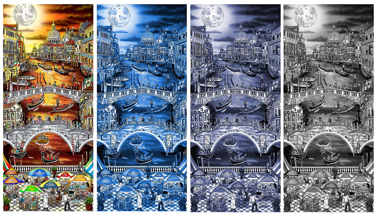 Charles Fazzino "Midnight in Venice" 3D Limited Edition die-sublimation & mixed-media on aluminum and paper