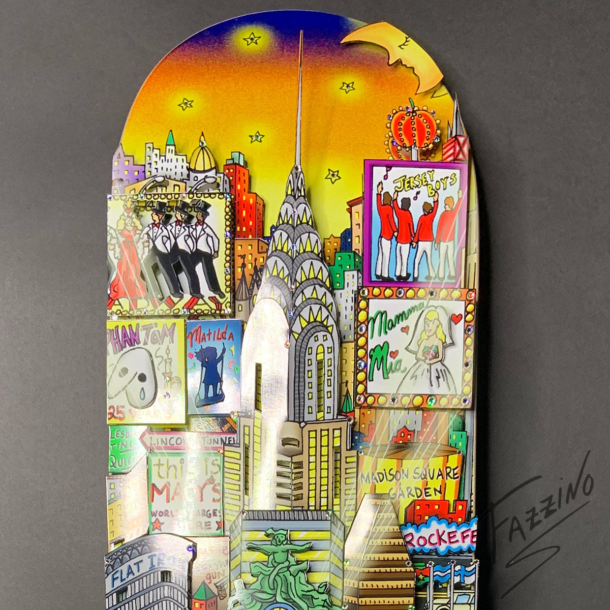 Charles Fazzino "Misty Memories of Manhattan Skateboard Deck" 3D Limited Edition Print on Authentic Skateboard Deck