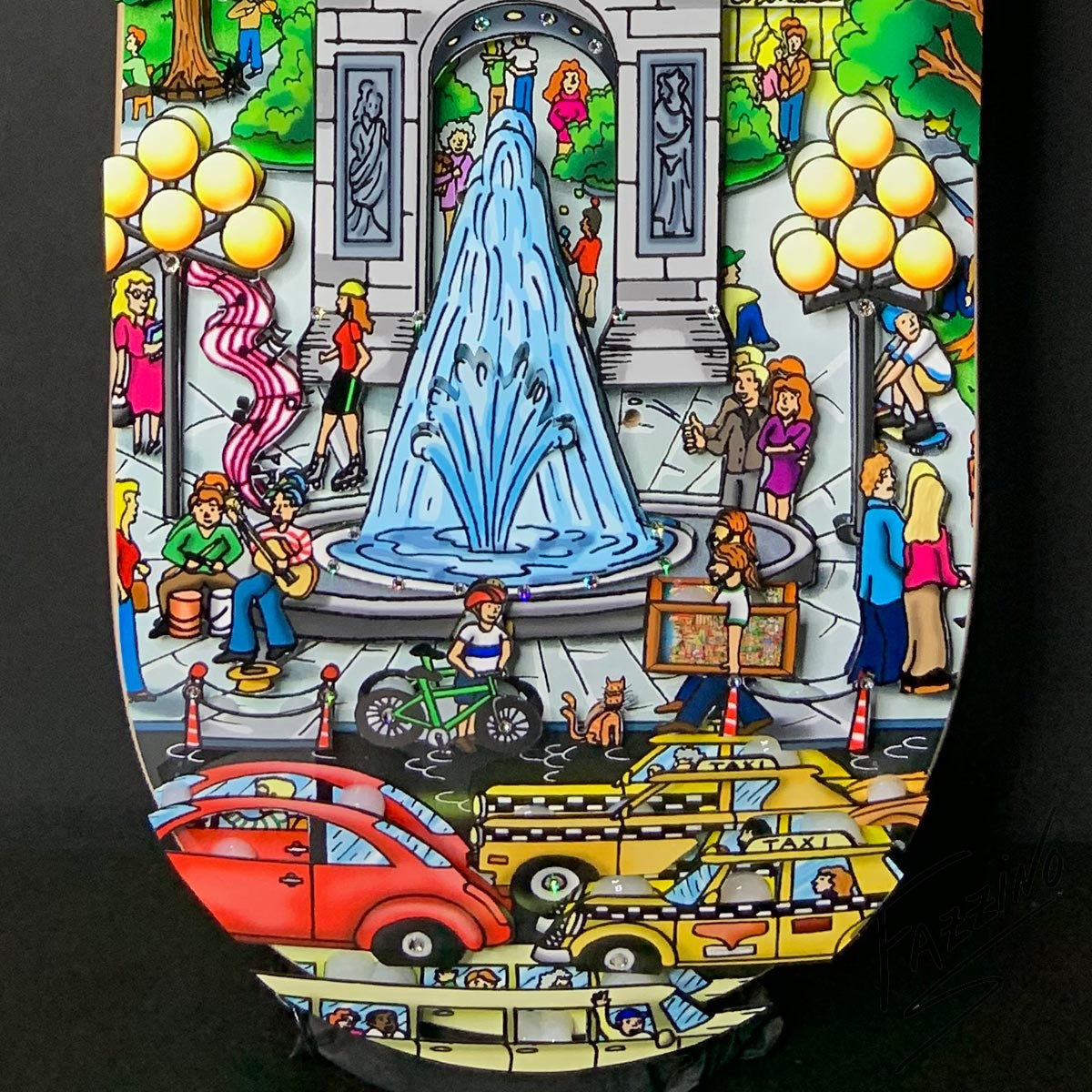 Charles Fazzino "Misty Memories of Manhattan Skateboard Deck" 3D Limited Edition Print on Authentic Skateboard Deck