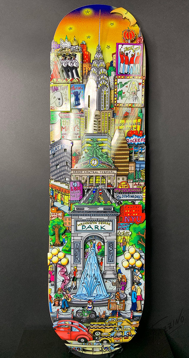 Charles Fazzino "Misty Memories of Manhattan Skateboard Deck" 3D Limited Edition Print on Authentic Skateboard Deck