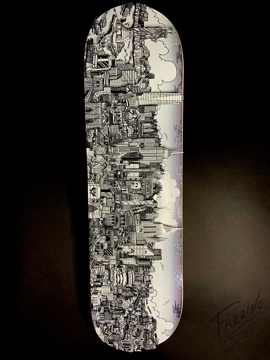 Charles Fazzino "Reflections of Manhattan Skateboard Deck" 3D Limited Edition Print on Authentic Skateboard Deck