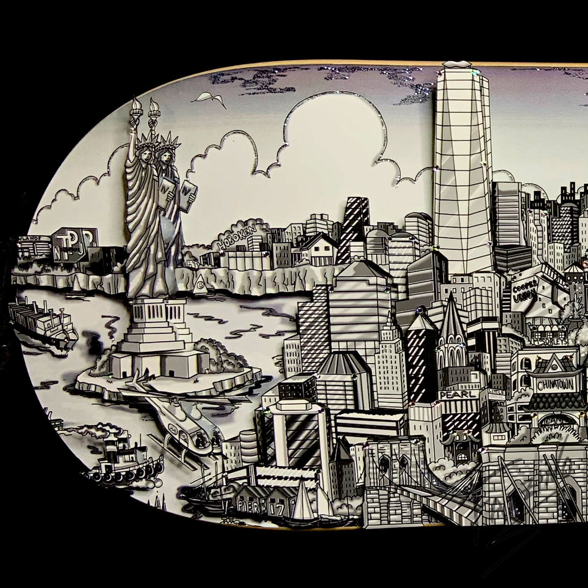 Charles Fazzino "Reflections of Manhattan Skateboard Deck" 3D Limited Edition Print on Authentic Skateboard Deck