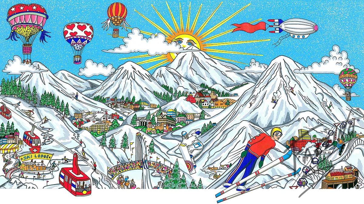 Charles Fazzino "Ski Vacation" 3D Limited Edition Silkscreen on Paper