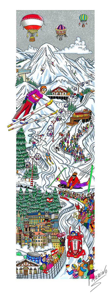 Charles Fazzino "Skiing Austria" 3D Limited Edition Silkscreen on Paper