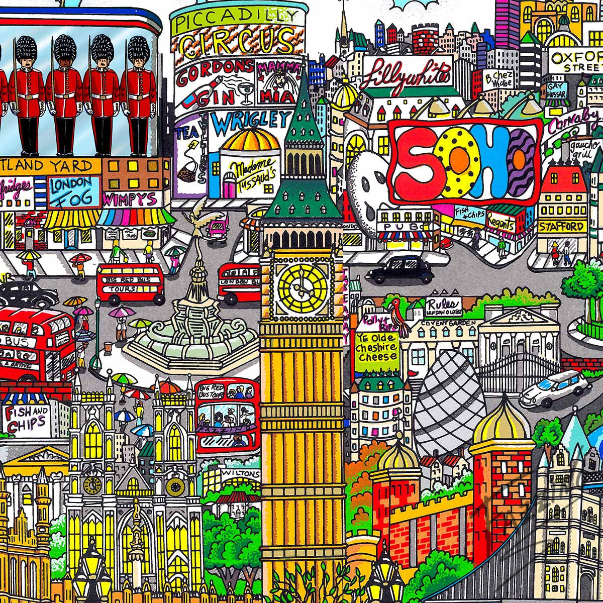 Charles Fazzino "Touch Down in London Town" 3D Limited Edition Silkscreen on Paper