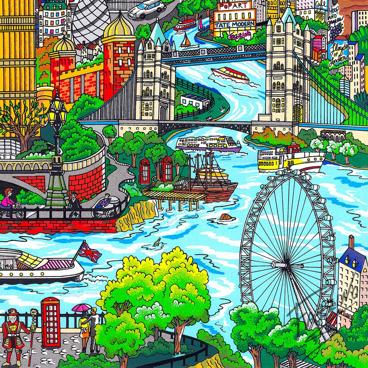 Charles Fazzino "Touch Down in London Town" 3D Limited Edition Silkscreen on Paper