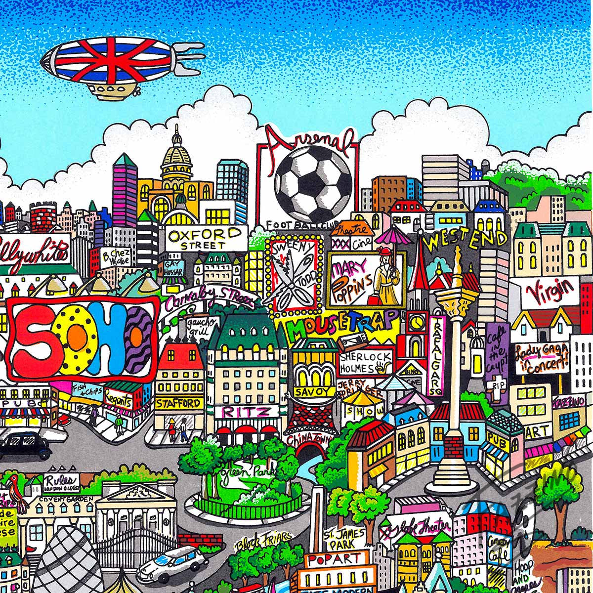 Charles Fazzino "Touch Down in London Town" 3D Limited Edition Silkscreen on Paper