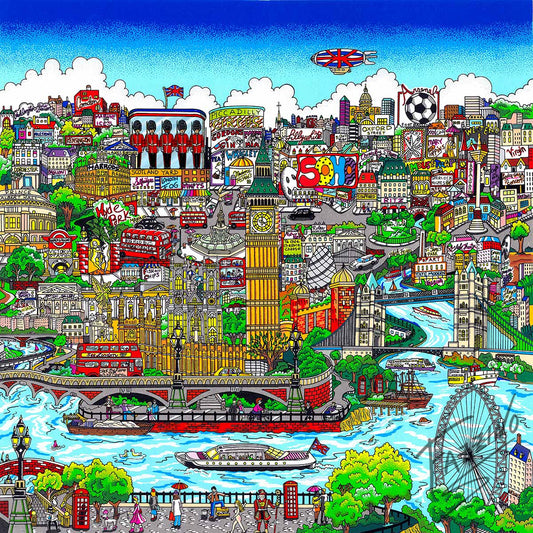 Charles Fazzino "Touch Down in London Town" 3D Limited Edition Silkscreen on Paper