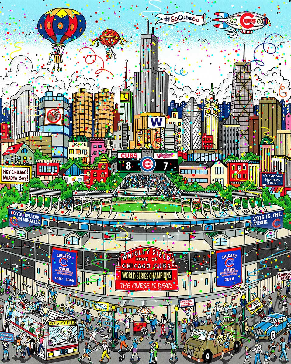 Charles Fazzino "Wrigley Field Home of the Cubbies" 3D Limited Edition Mixed-Media on Paper