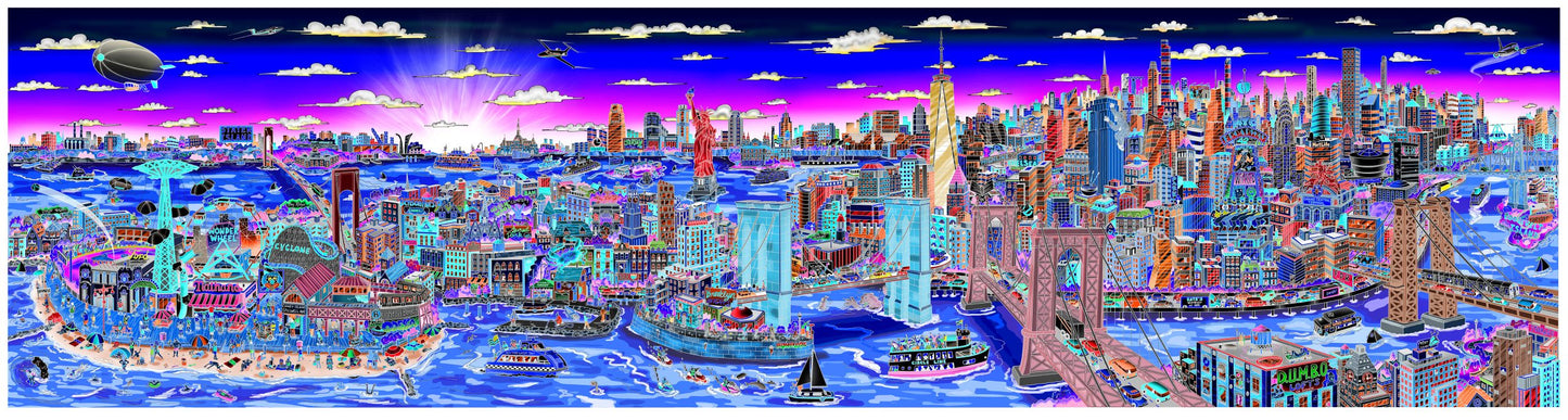 Charles Fazzino "Sunset over Manhattan Island" 3D Limited Edition Mixed-Media on Paper and Aluminum