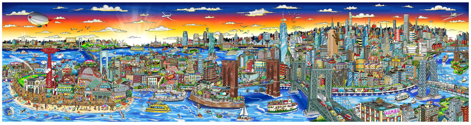 Charles Fazzino "Sunset over Manhattan Island" 3D Limited Edition Mixed-Media on Paper and Aluminum