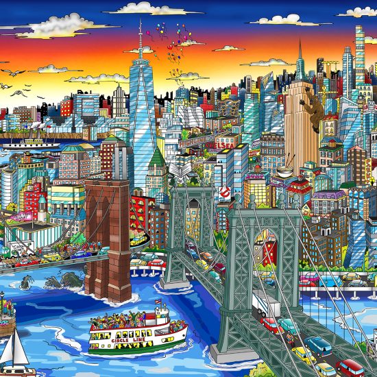 Charles Fazzino "Sunset over Manhattan Island" 3D Limited Edition Mixed-Media on Paper and Aluminum