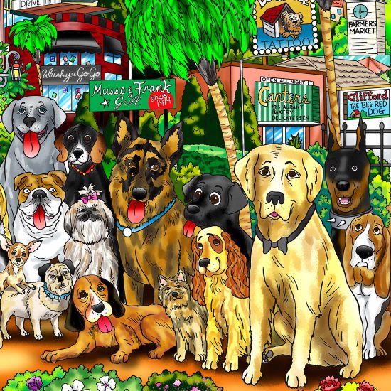 Charles Fazzino "Every Dog has Its Day in LA" 3D Limited Edition Mixed-Media on Paper