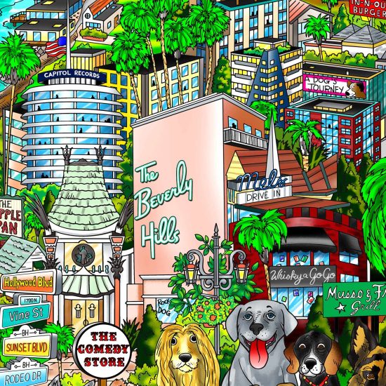 Charles Fazzino "Every Dog has Its Day in LA" 3D Limited Edition Mixed-Media on Paper