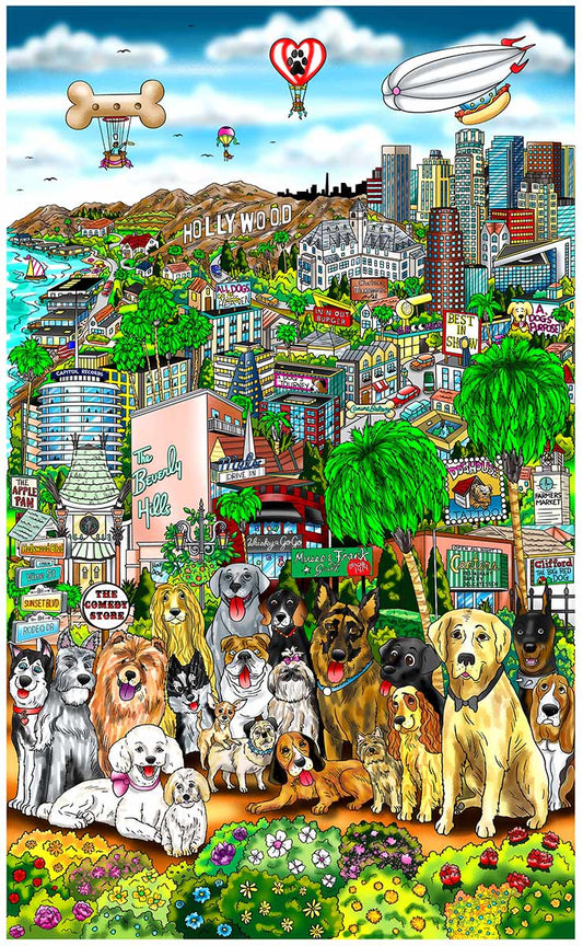 Charles Fazzino "Every Dog has Its Day in LA" 3D Limited Edition Mixed-Media on Paper