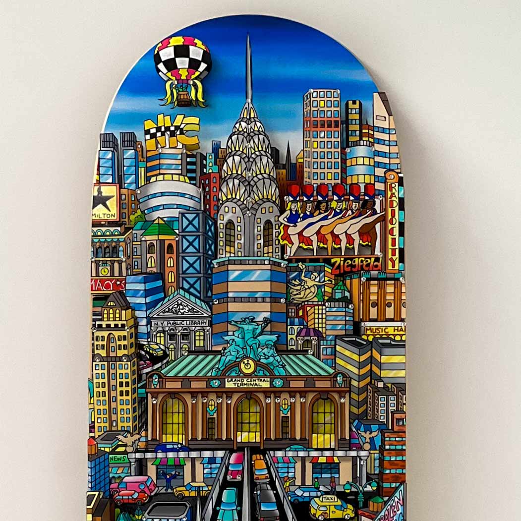 Charles Fazzino "Lady Liberty in NYC" Skateboard Deck 3D Limited Edition Print on Authentic Skateboard Deck