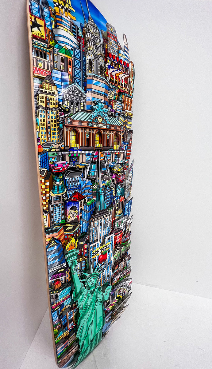 Charles Fazzino "Lady Liberty in NYC" Skateboard Deck 3D Limited Edition Print on Authentic Skateboard Deck